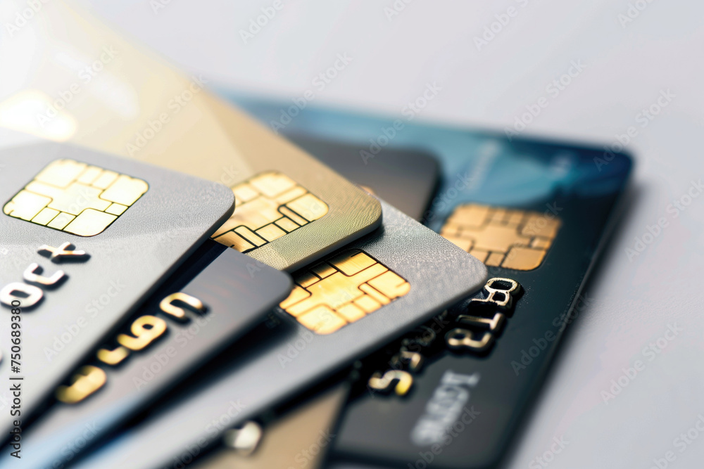 Pile of contemporary credit cards against a white backdrop Pile of contemporary credit cards against a white backdrop