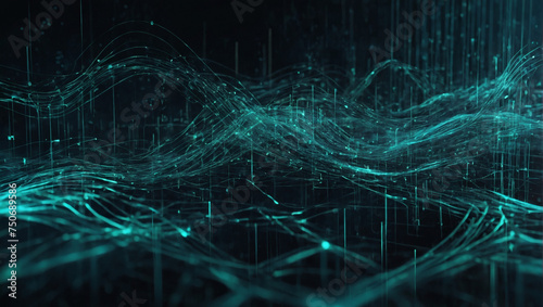 Abstract teal tech background with digital waves 