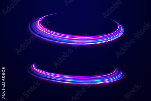 Abstract light lines of movement and speed with purple color sparkles. Laser beams luminous abstract sparkling isolated on a transparent background. Vector blue glowing lines air flow effect. 