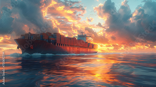 Cargo ship with containers. Vector ,generative ai
