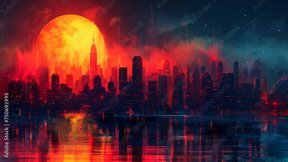 Abstract city skyline at night