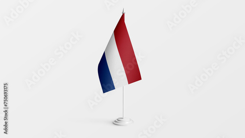 Netherlands national flag on stick isolated on white background. Realistic flag illustration.