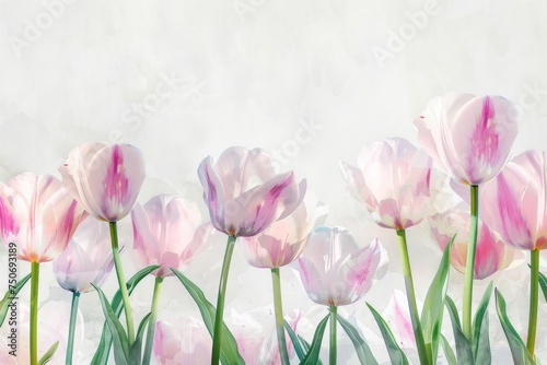 Watercolor Painting of Tulips on the Corners and Margins - White Tulips with Pink Inlays and Pointed Tips - Big Brushstrokes Impressionist Style Tulips Wallpaper created with Generative AI Technology