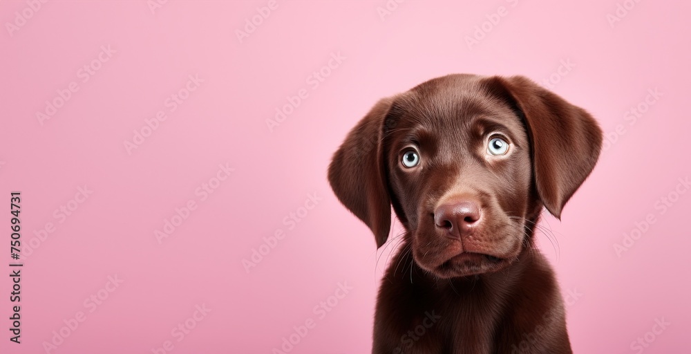 Un adorable chiot de race labrador, sur fond rose, image avec espace pour texte. Un adorable chiot de race labrador, sur fond rose, image avec espace pour texte.