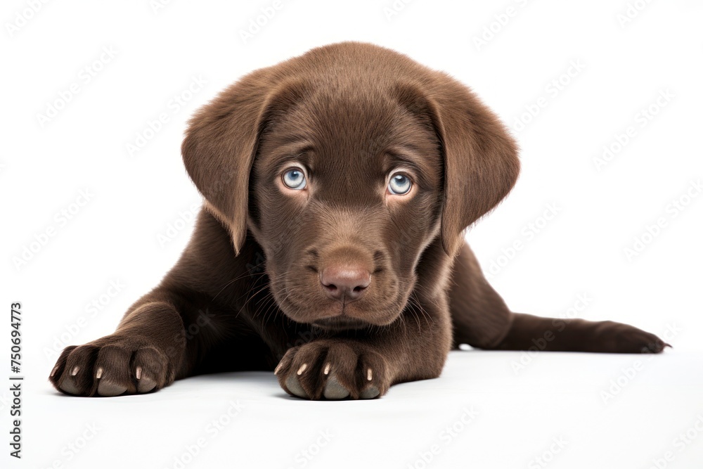 Un adorable chiot de race labrador, sur fond blanc.