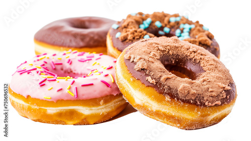 Donuts topped with different colored chocolates