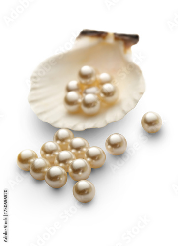 Scattering white pearls in seashell