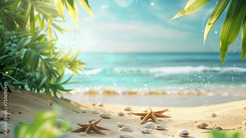 Vacation Concept with Beach. Holiday Background with Natural Plant Elements © hardqor4ik