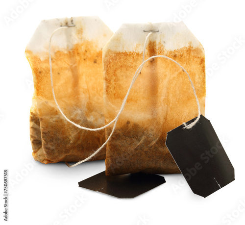 Used tea bags with label