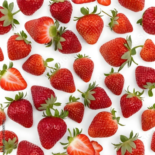 Fresh Red Strawberries Arranged Neatly On A White Background