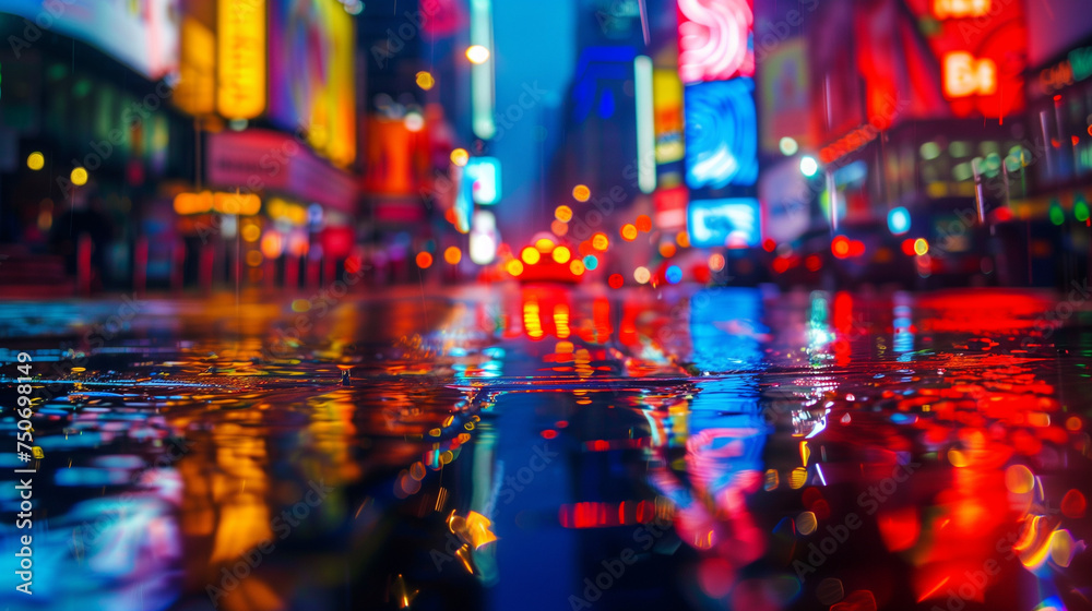 Neon Reflections: Rainy Urban Nightscape