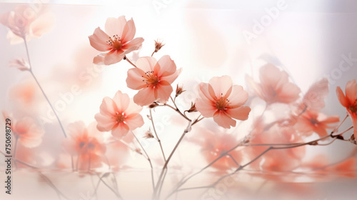 Ethereal airy pastel red flowers in Soft Light floral natural Background