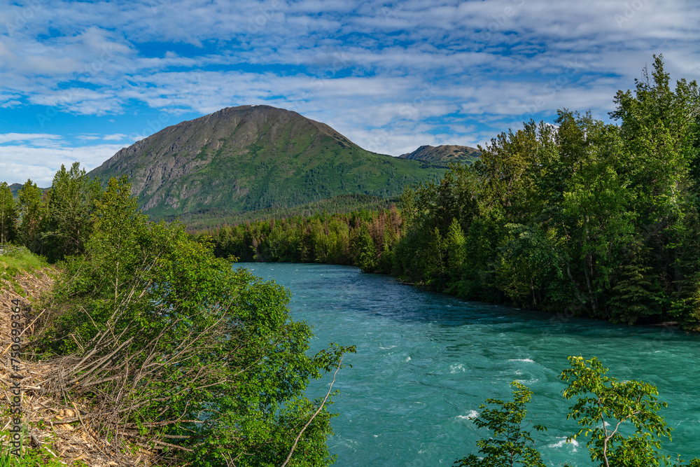 Obraz premium Alaska mountains, glacier, forest, view of Homer spit