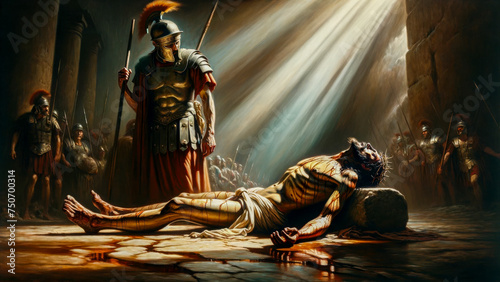 Pillar of Torment: Jesus Lies Collapsed After the Agony of Scourging – Christ’s Sacrifice for Humanity at the hands of Roman Soldiers
