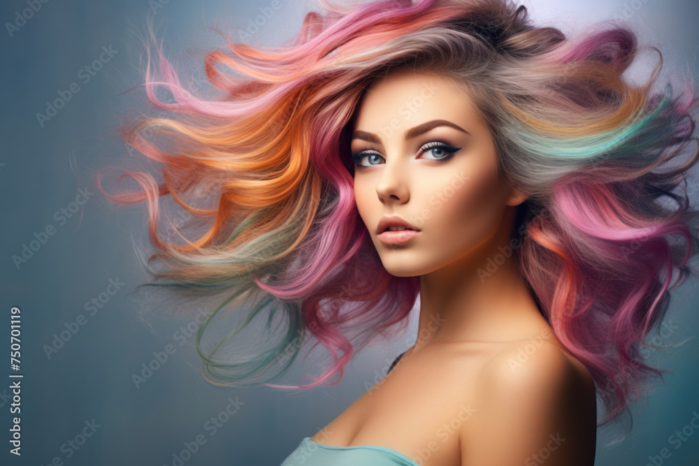 Female model with vibrant multicolored hair