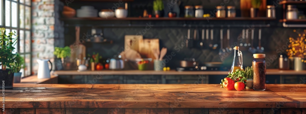 background images about a kitchen and a large table to show products