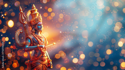 Ram Navami bokeh background with Hindu God Rama and copy space, day celebrates Hindu festival