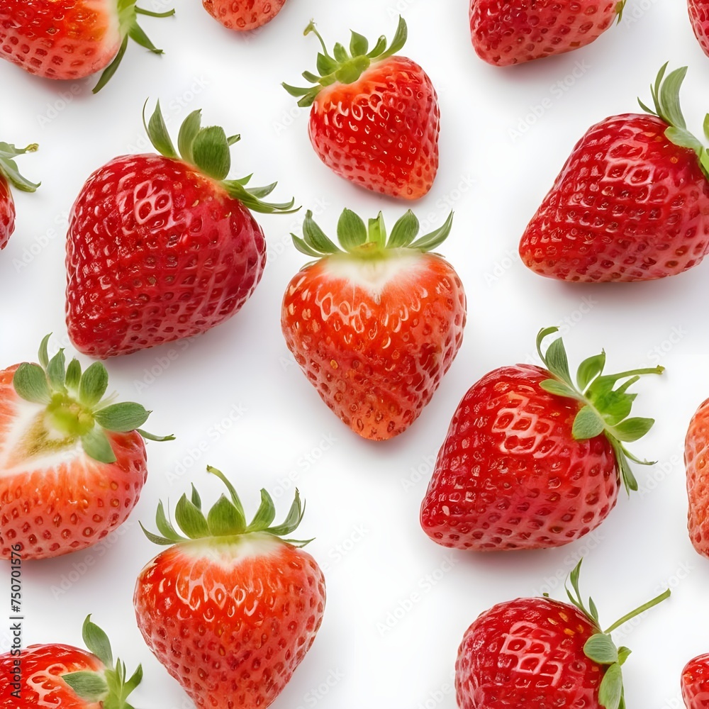 Fresh Red Strawberries Arranged Neatly On A White Background
