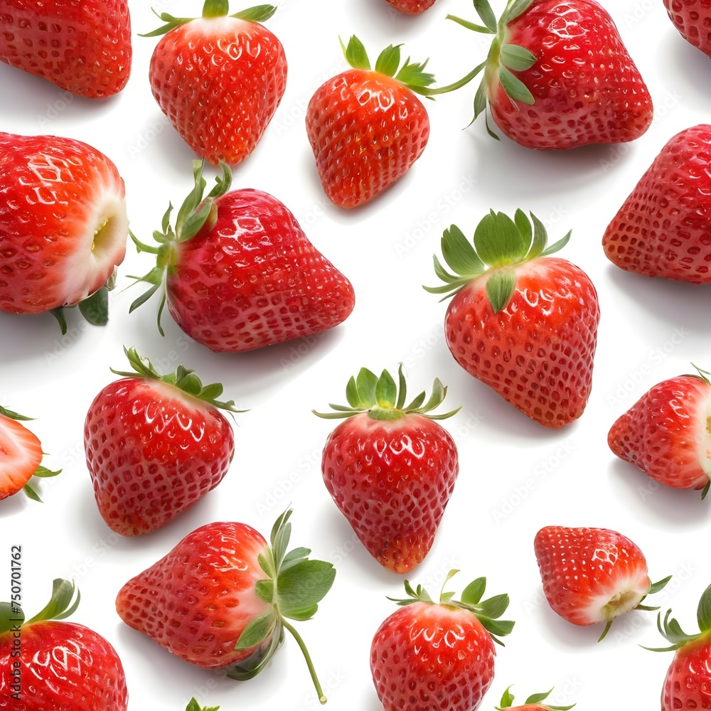 Fresh Red Strawberries Arranged Neatly On A White Background