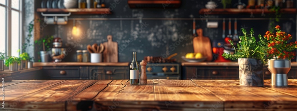 background images about a kitchen and a large table to show products and spectacular and realistic kitchen background