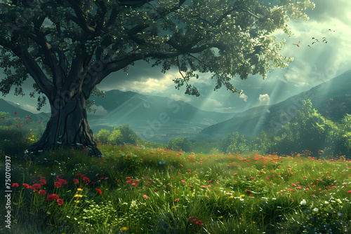 Sunlight Piercing Through the Forest Canopy