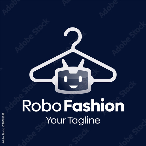Vector Illustration for Robo Fashion Logo: A Design Template Merging Concepts of a Hanger Fashion and Head Robot Shape