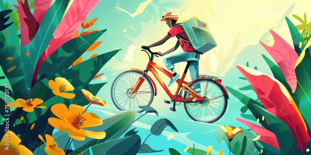 Fototapeta premium Courier on bicycle
