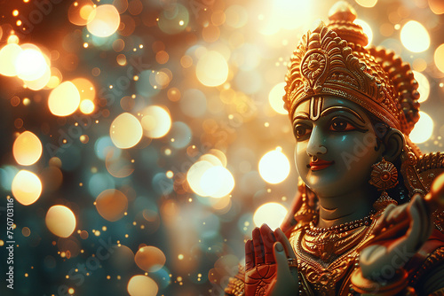 Ram Navami bokeh background with Hindu God Rama and copy space, day celebrates Hindu festival