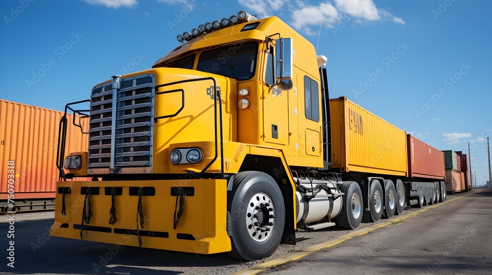 Yellow Semi Truck with Large Containers in Digital Illustration