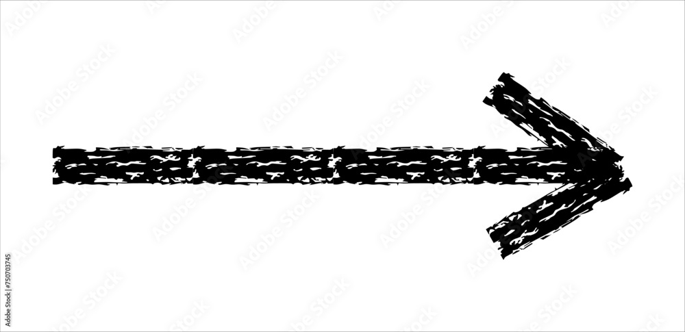 Hand drawn simple arrow drawn with wax crayon, chalk or charcoal. Uneven dry texture for underlining highlighting. Pencil drawn lines, strikethrough, grungy vector isolated on white. Hand drawn simple arrow drawn with wax crayon, chalk or charcoal. Uneven dry texture for underlining highlighting. Pencil drawn lines, strikethrough, grungy vector isolated on white.