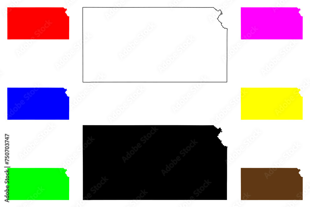 State of Kansas (United States of America, USA or U.S.A.) silhouette and outline map State of Kansas (United States of America, USA or U.S.A.) silhouette and outline map