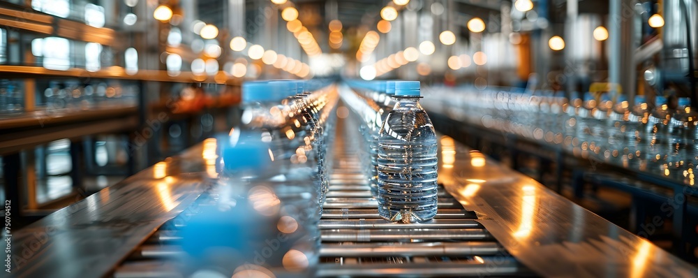 A water bottling plant staffed by individuals of various genders and backgrounds ensures safety and automation benefits. Concept Manufacturing, Diversity in workforce, Workplace safety