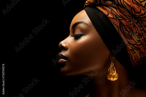 Generated AI profile portrait of gorgeous afro woman isolated on dark background photo