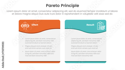 pareto principle comparison or versus concept for infographic template banner with wave swirl table box with two point list information