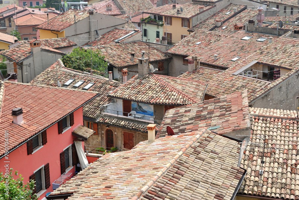 View over Terra Cotta Tiled Roofs of Italian Town 