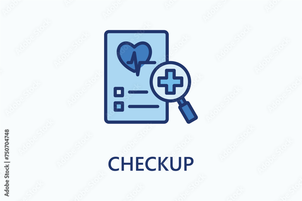 Checkup icon. With paper, heart, health and search