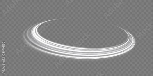Luminous white lines of speed. Twist white line. Light trail wave, fire path trace line and incandescence curve twirl. Abstract motion lines. 