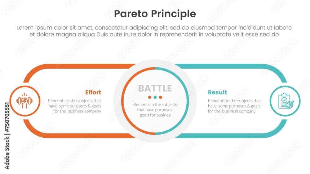 pareto principle comparison or versus concept for infographic template banner with circle center and round outline rectangle for description with two point list information pareto principle comparison or versus concept for infographic template banner with circle center and round outline rectangle for description with two point list information