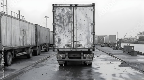 Tractor Trailer Trucks at Dock in Ilford FP4 Plus Style photo