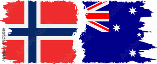 Australia and Norwegian grunge flags connection vector