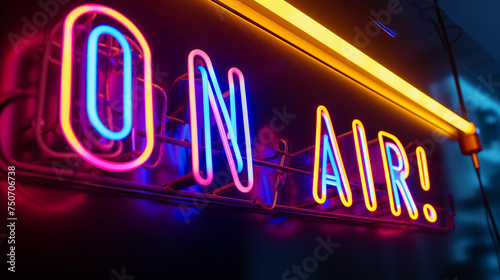 On Air Colorful Neon Sign. Banner for bloggers podcasts and live streamers.