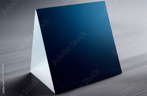 Acrylic stand mockup, table stand, triangle shape. Empty Metal Desk Name Plate. Isolated close up