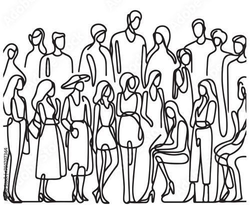 vector  isolated  silhouette of a crowd  group of people. Lineart