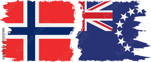 Cook Islands and Norwegian grunge flags connection vector