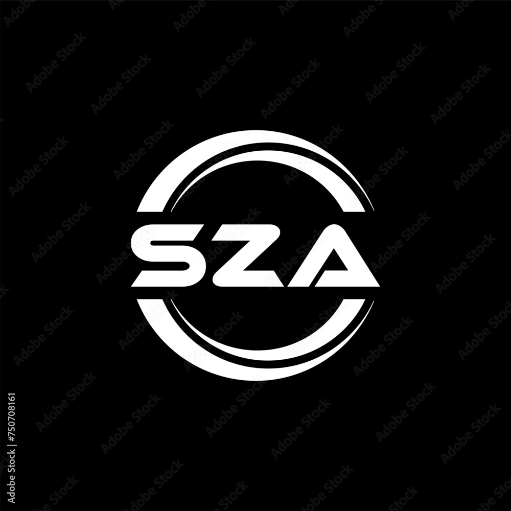 SZA letter logo design with black background in illustrator, vector logo modern alphabet font overlap style. calligraphy designs for logo, Poster, Invitation, etc. - obrazy, fototapety, plakaty 