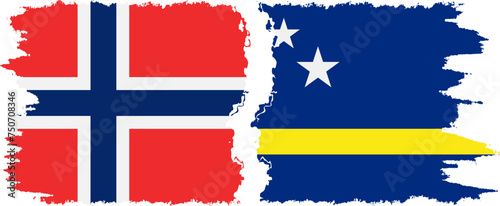 Curacao and Norwegian grunge flags connection vector