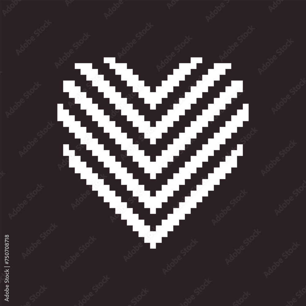 black and white simple flat 1bit pixel art abstract arrow down striped heart icon black and white simple flat 1bit pixel art abstract arrow down striped heart icon