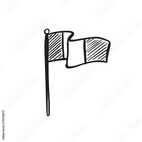A line drawn illustration of a flag in black and white, in a sketchy rough doodle style.