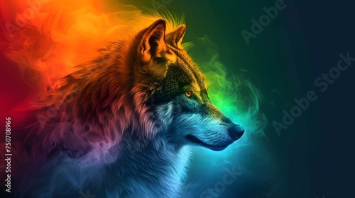 abstract neon rainbow wolf background