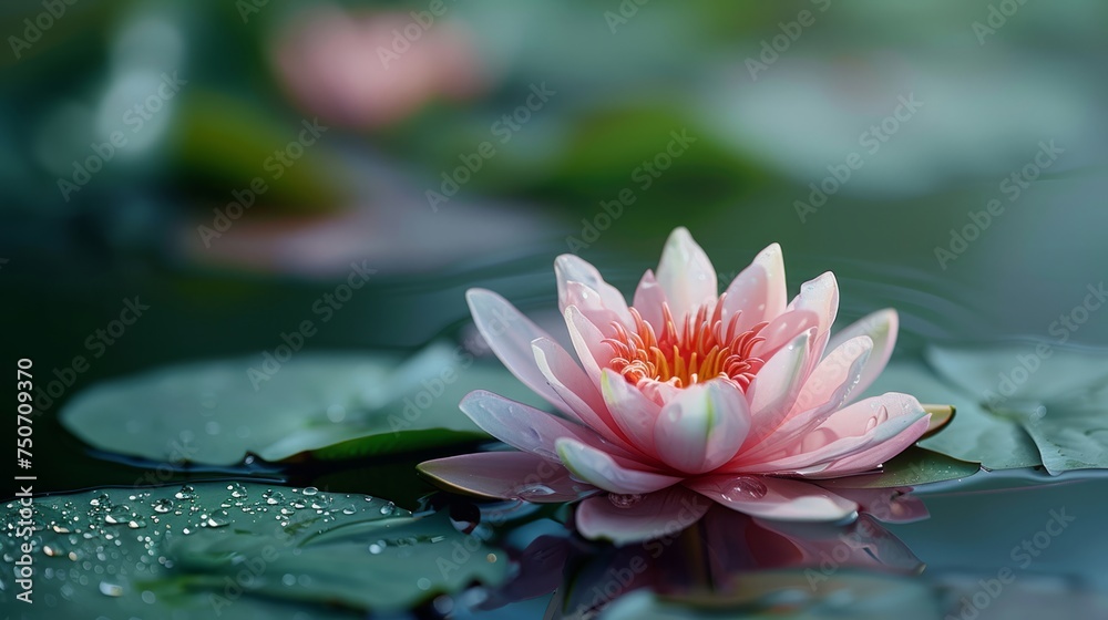 Water lily blooms in serene pond, a tranquil sentinel